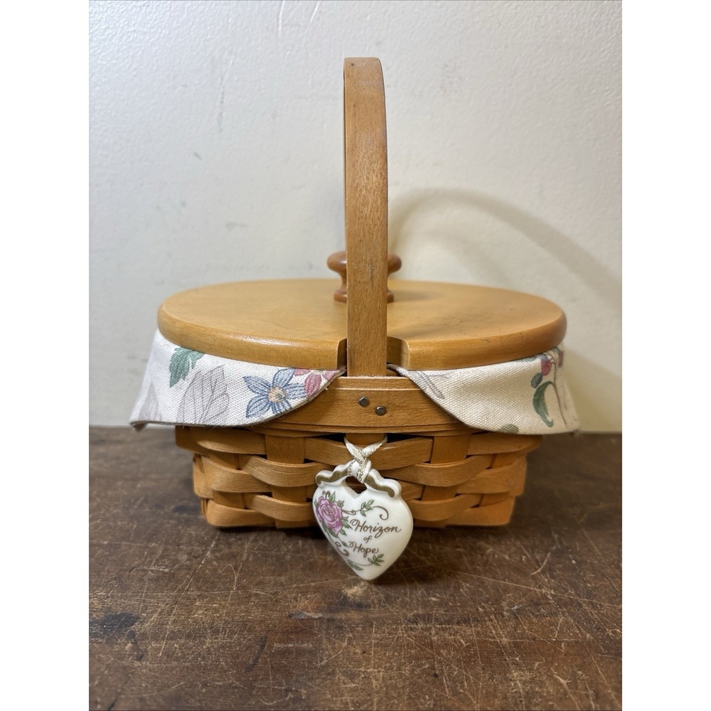 Longaberger 1999 Horizon of Hope Basket Set /  Lid & Tie-On - Botanical Fields